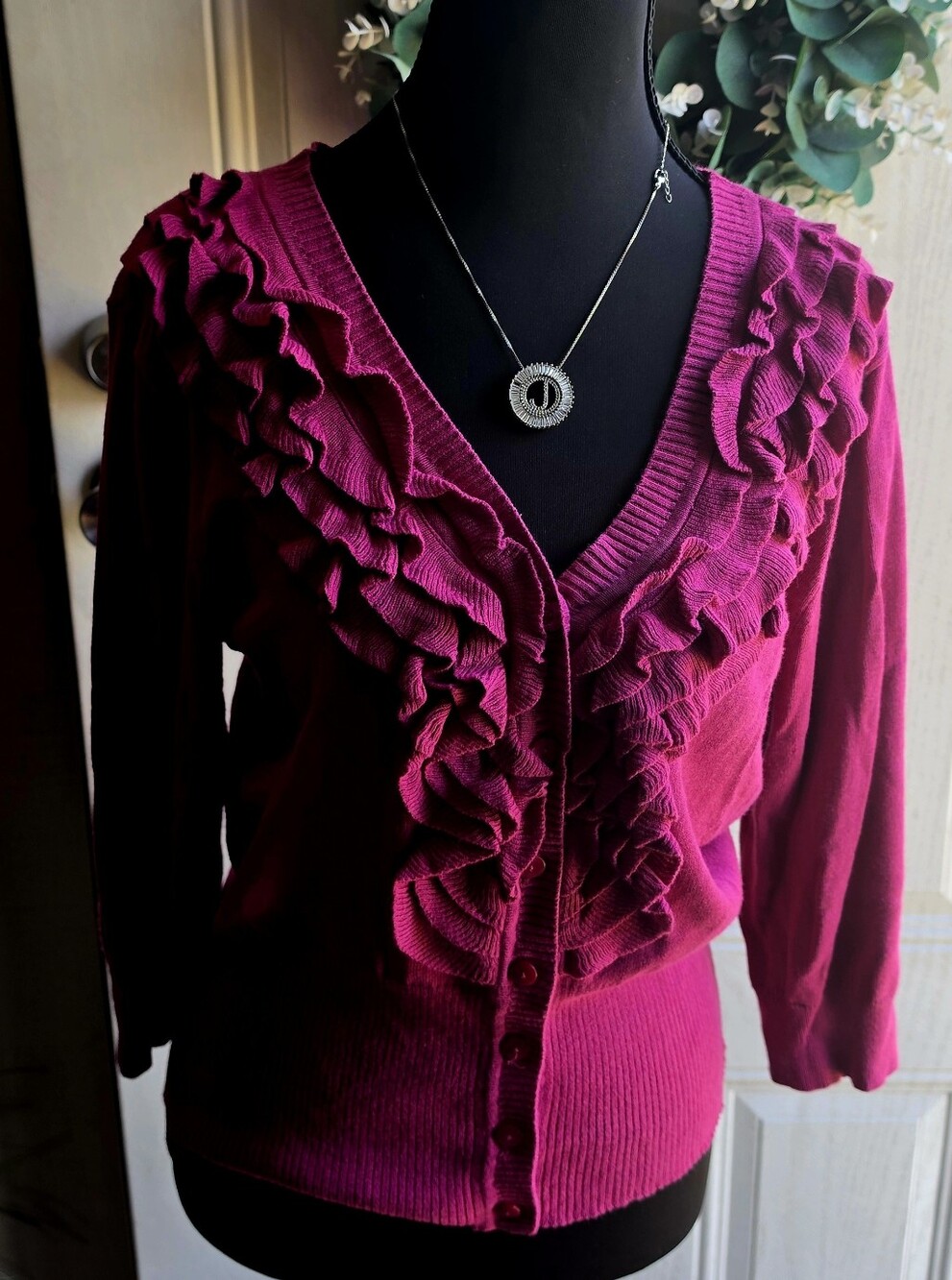 Worthington Ruffle Trim Cardigan Sweater